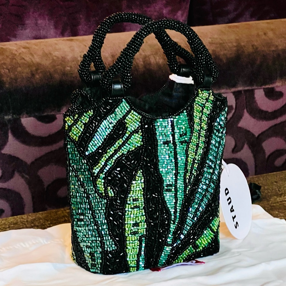 🌺🎉HP🎉🌺 NWT Staud Zoe Beaded Bag Green Palm 🌟 Very Rare 🌟 - Picture 2 of 16